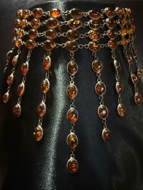 Jewelry - Vintage 925 Sterling Silver Baltic Amber Waterfall Fringe Necklace.